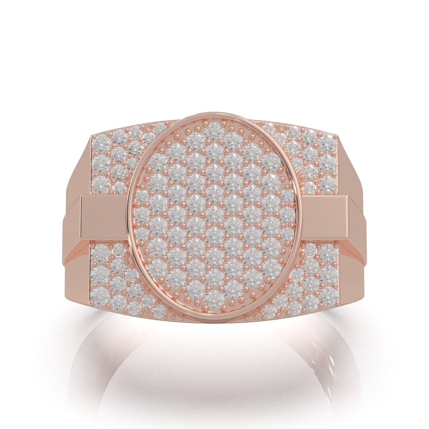 1.10 ct Natural Diamond Round Cut Oval Shape Mens Statement Ring in 14k Rose Gold