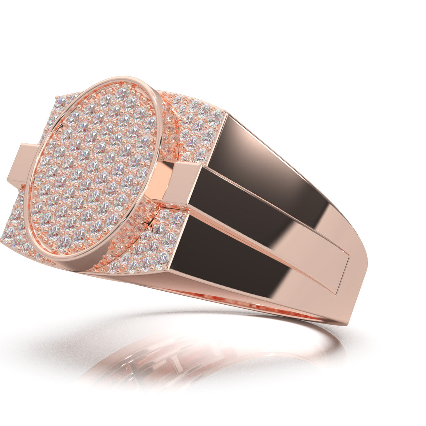 1.10 ct Natural Diamond Round Cut Oval Shape Mens Statement Ring in 14k Rose Gold