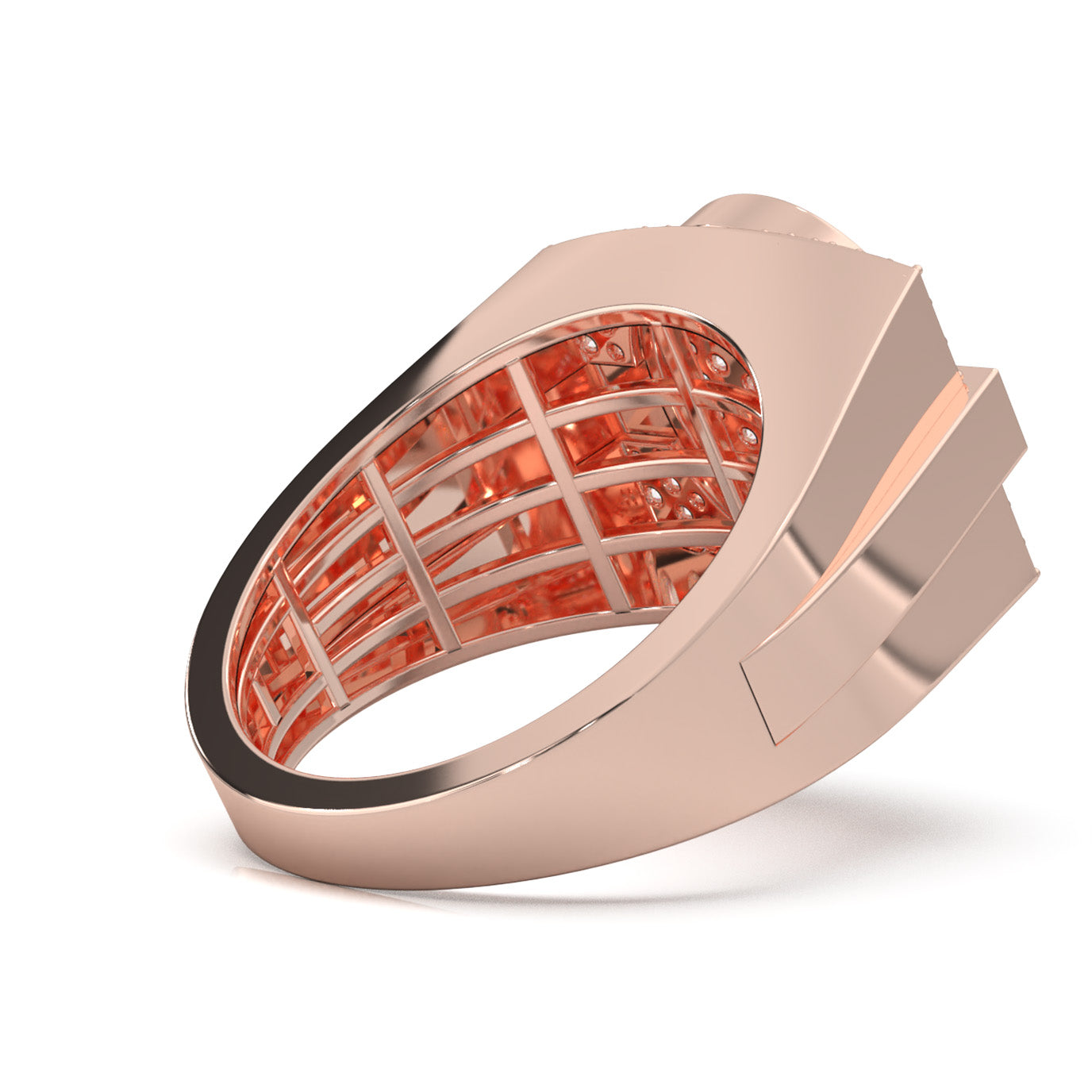 1.10 ct Moissanite Round Cut Oval Shape Mens Statement Ring in 10k Rose Gold