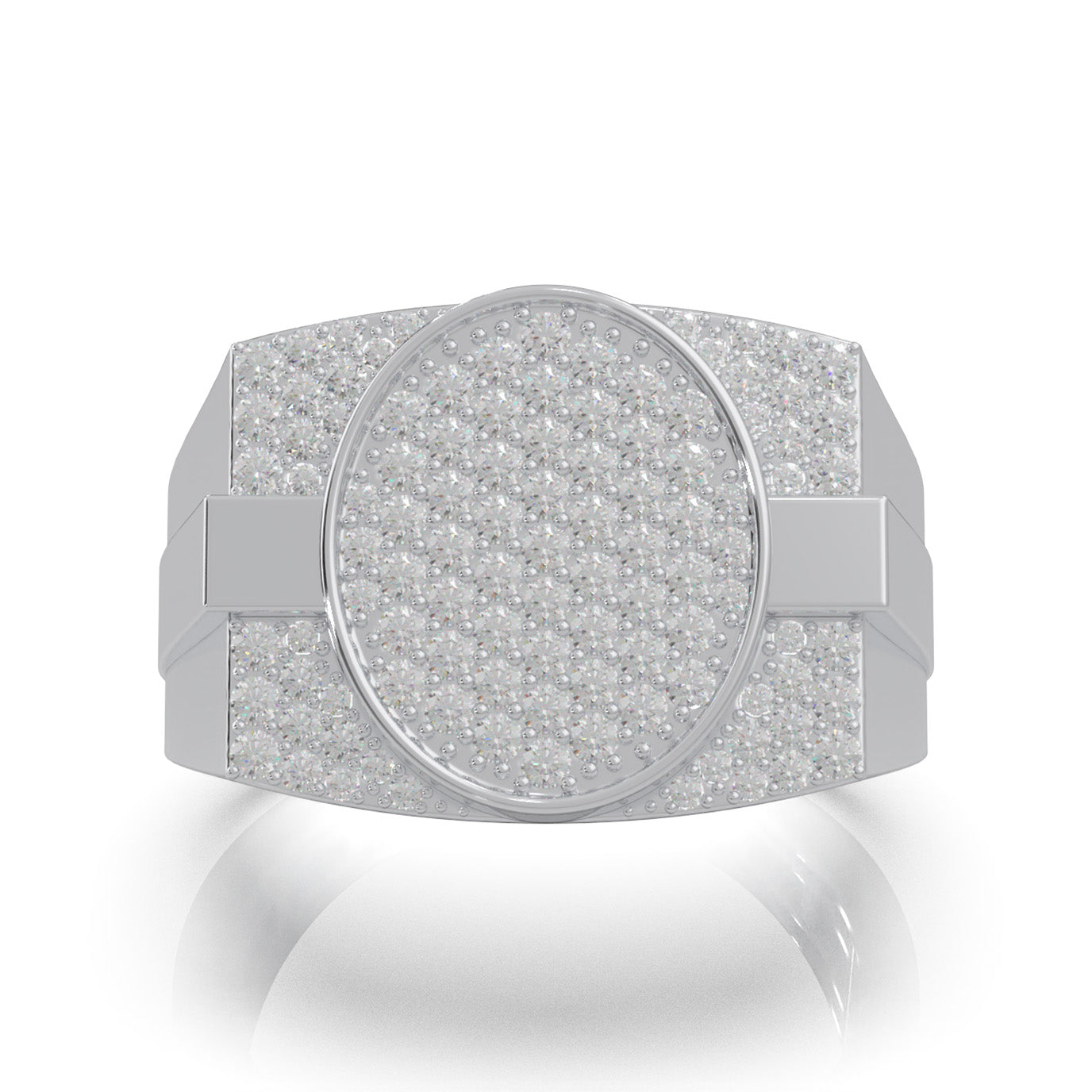 1.10 ct Moissanite Round Cut Oval Shape Mens Statement Ring in 10k White Gold