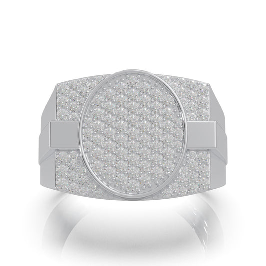 1.10 ct Natural Diamond Round Cut Oval Shape Mens Statement Ring in 10k White Gold