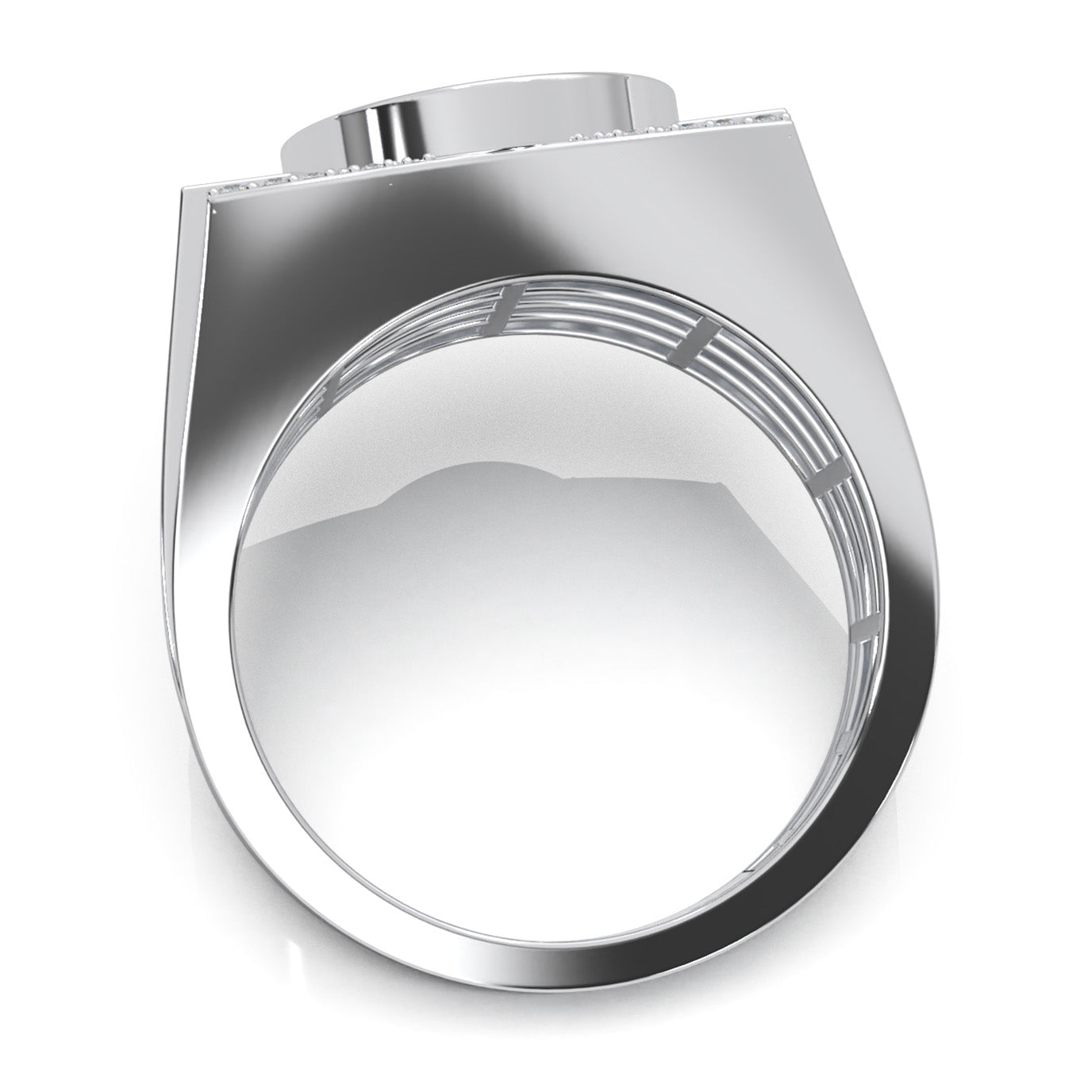 1.10 ct Natural Diamond Round Cut Oval Shape Mens Statement Ring in 14k White Gold