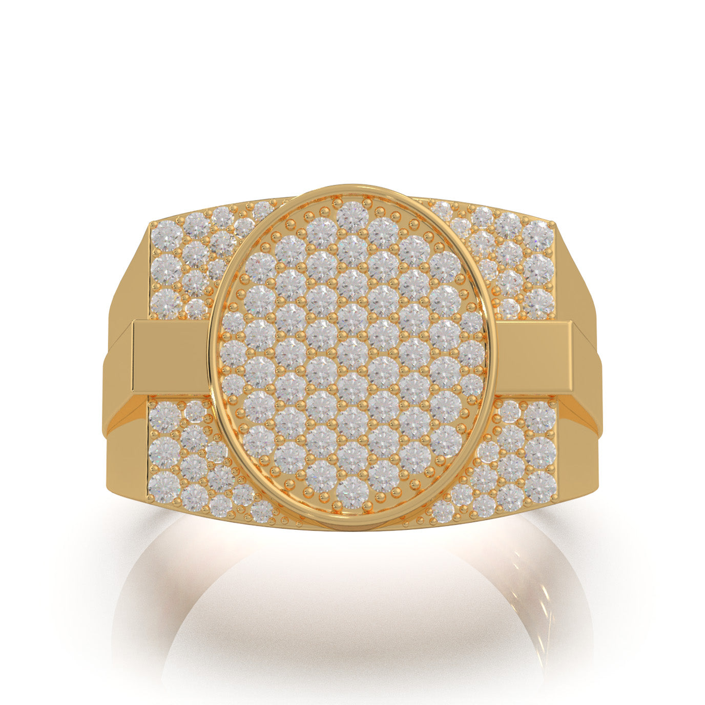 1.10 ct Natural Diamond Round Cut Oval Shape Mens Statement Ring in 10k Yellow Gold