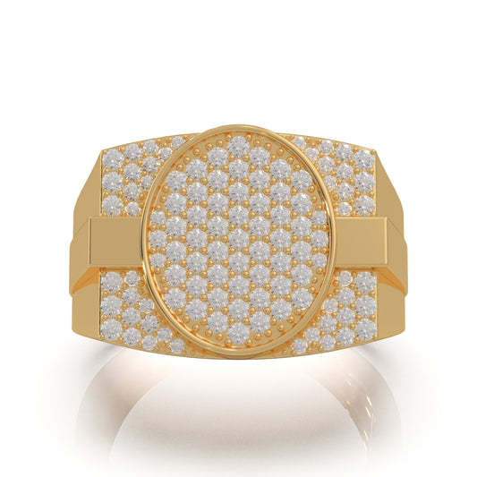 1.10 ct Natural Diamond Round Cut Oval Shape Mens Statement Ring in 10k Yellow Gold