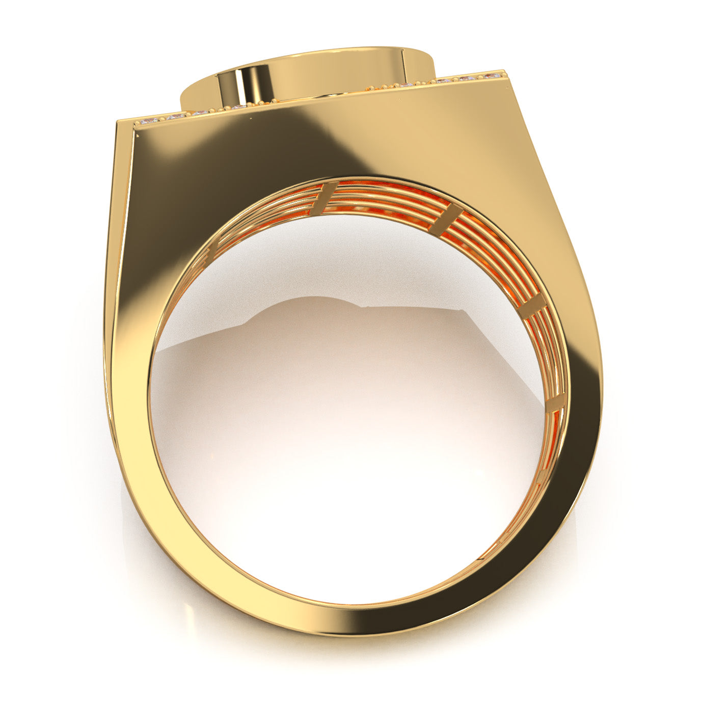 1.10 ct Moissanite Round Cut Oval Shape Mens Statement Ring in 14k Yellow Gold