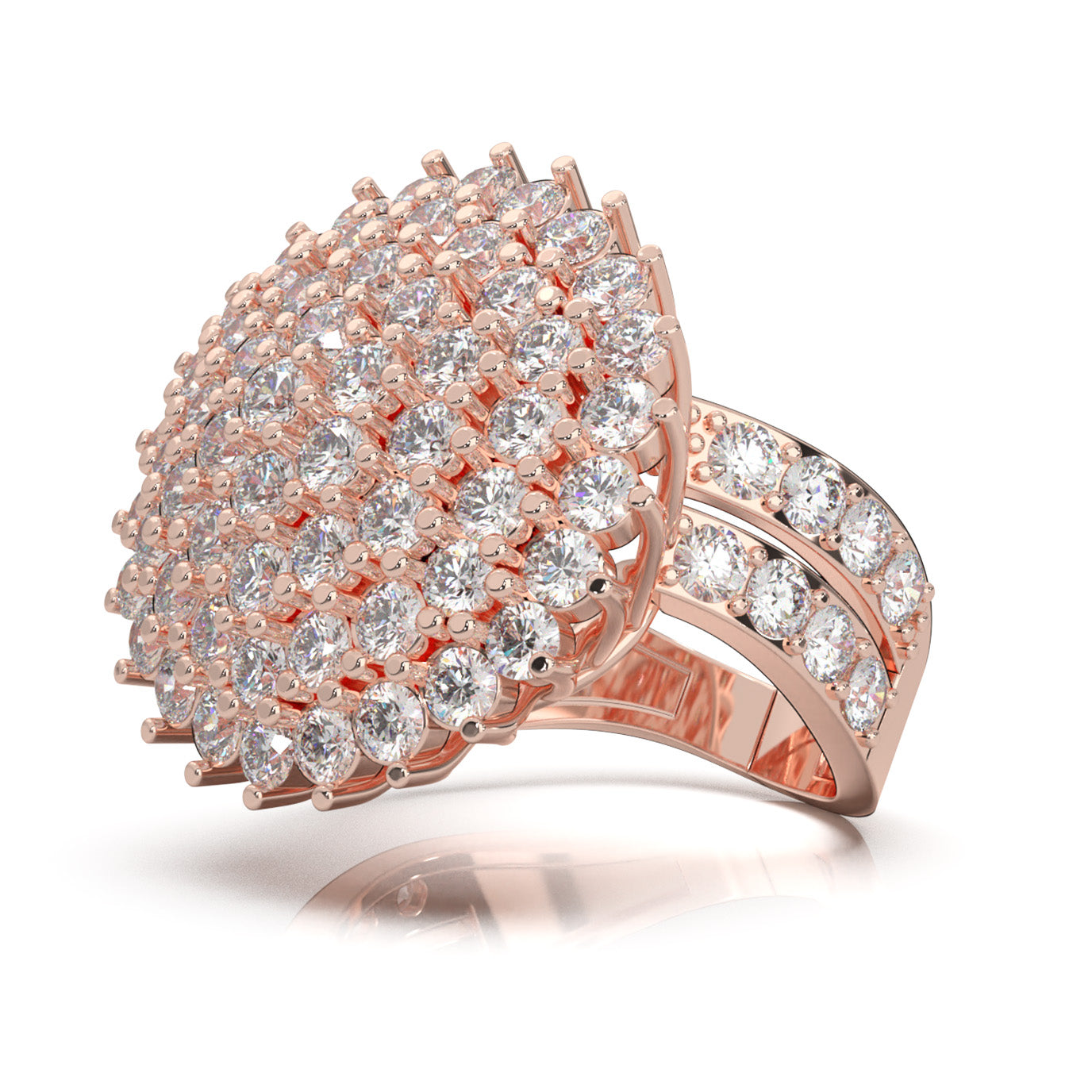 4.80 ct Moissanite Cluster Flower Pave Cocktail Ring in 14k Rose Gold