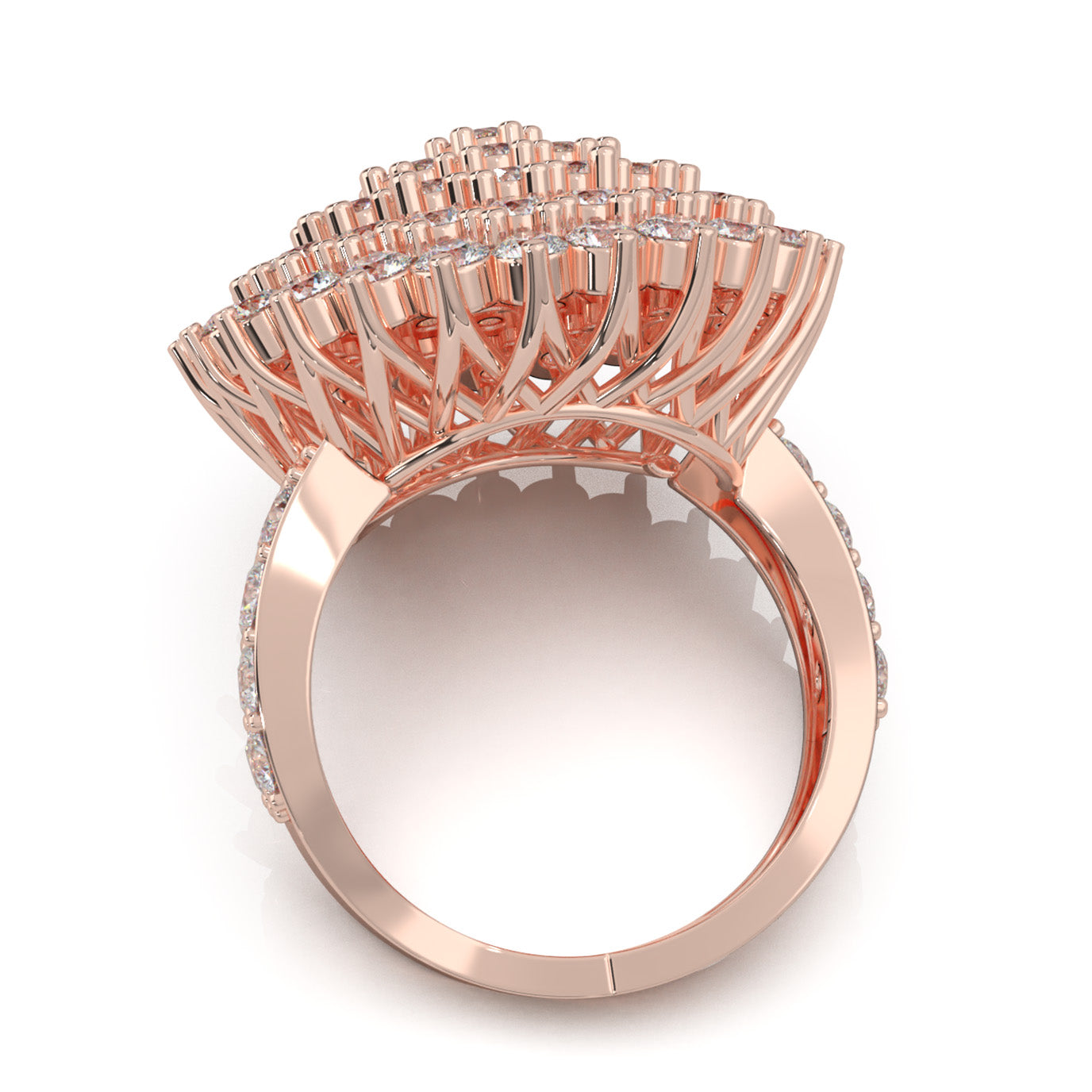 4.80 ct Moissanite Cluster Flower Pave Cocktail Ring in 14k Rose Gold