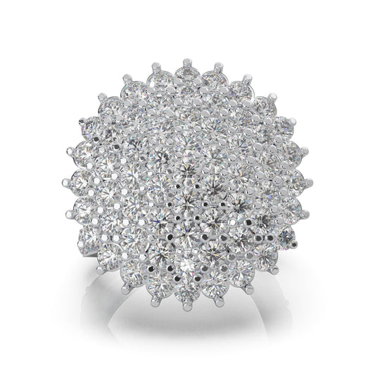 4.80 ct Natural Diamond Cluster Flower Pave Cocktail Ring in 14k White Gold