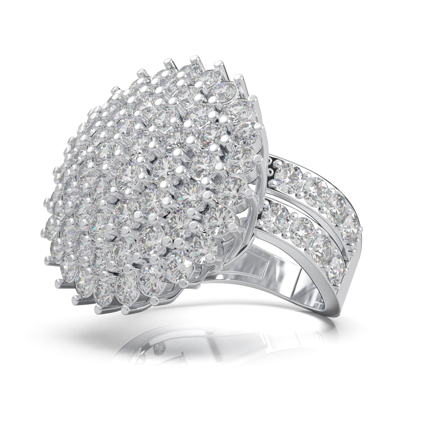 4.80 ct Moissanite Cluster Flower Pave Cocktail Ring in 14k White Gold