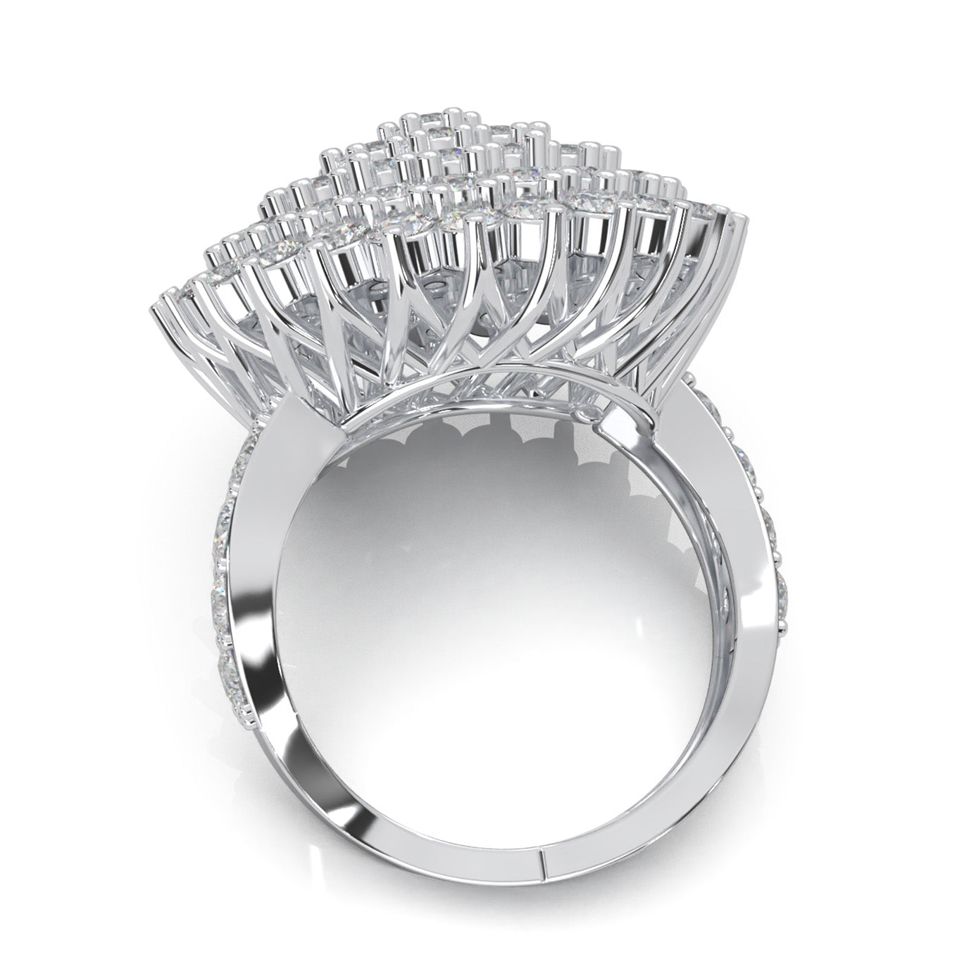 4.80 ct Lab Grown Diamond Cluster Flower Pave Cocktail Ring in 14k White Gold