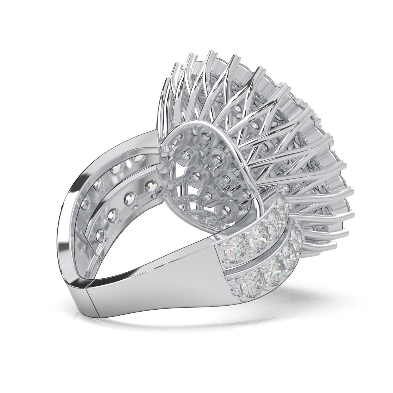 4.80 ct Moissanite Cluster Flower Pave Cocktail Ring in 14k White Gold