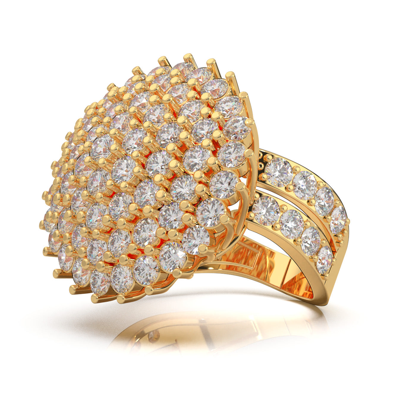 4.80 ct Moissanite Cluster Flower Pave Cocktail Ring in 14k Yellow Gold