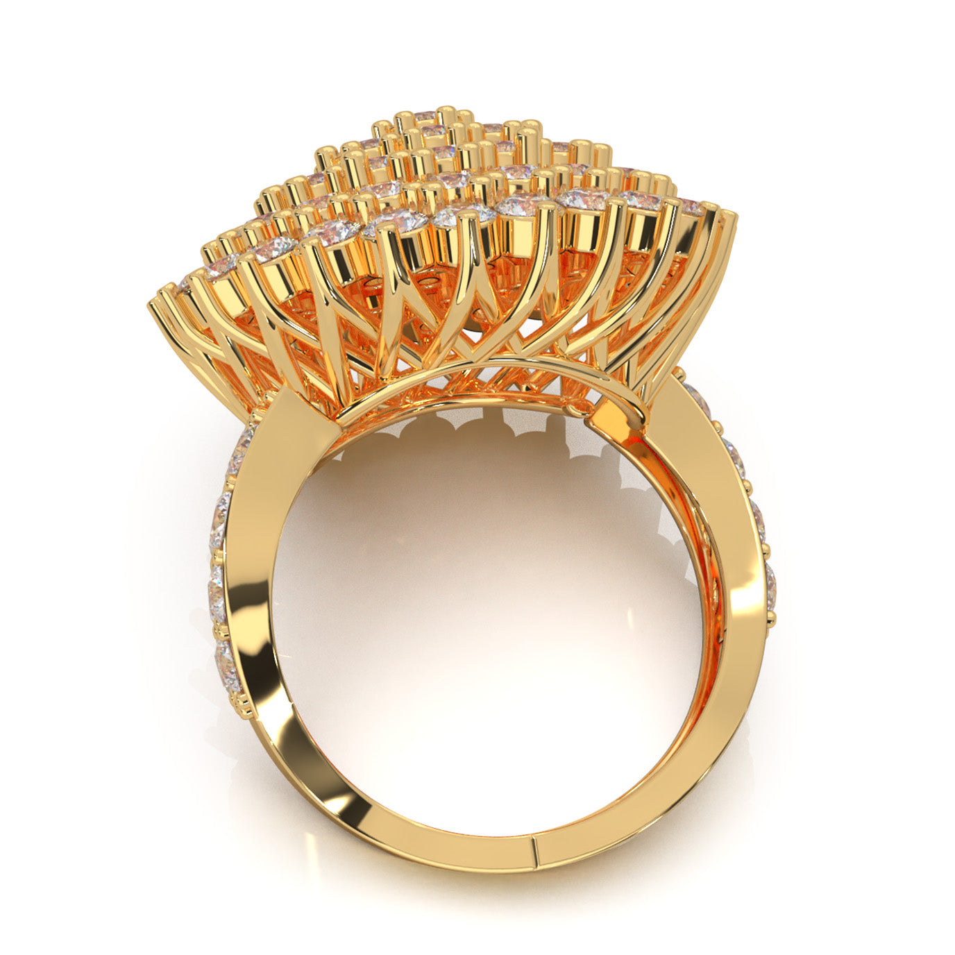4.80 ct Lab Grown Diamond Cluster Flower Pave Cocktail Ring in 14k Yellow Gold