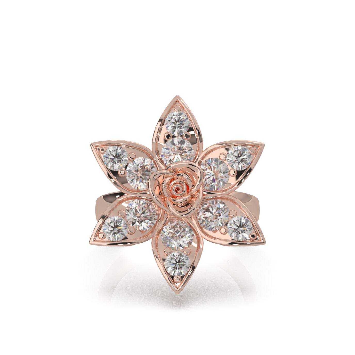 2.20 ct Natural Diamond Flower Rose Petal Promise Ring in 10k Rose Gold