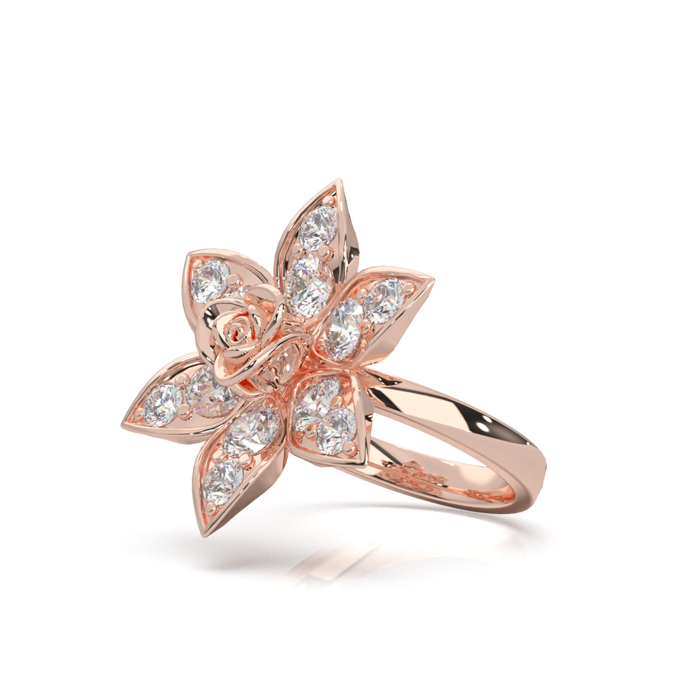 2.20 ct Moissanite Flower Rose Petal Promise Ring in 10k Rose Gold
