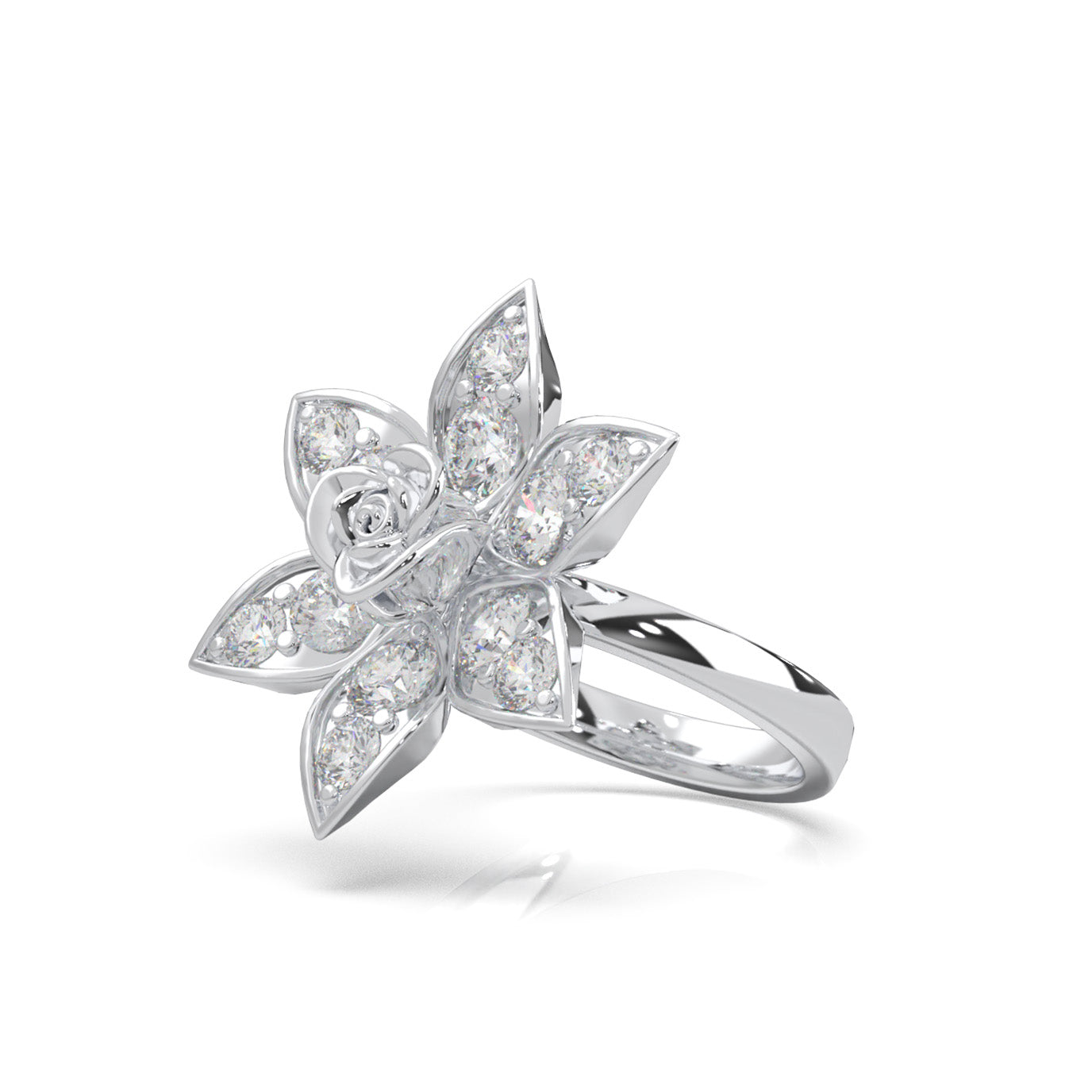 2.20 ct Natural Diamond Flower Rose Petal Promise Ring in 10k White Gold