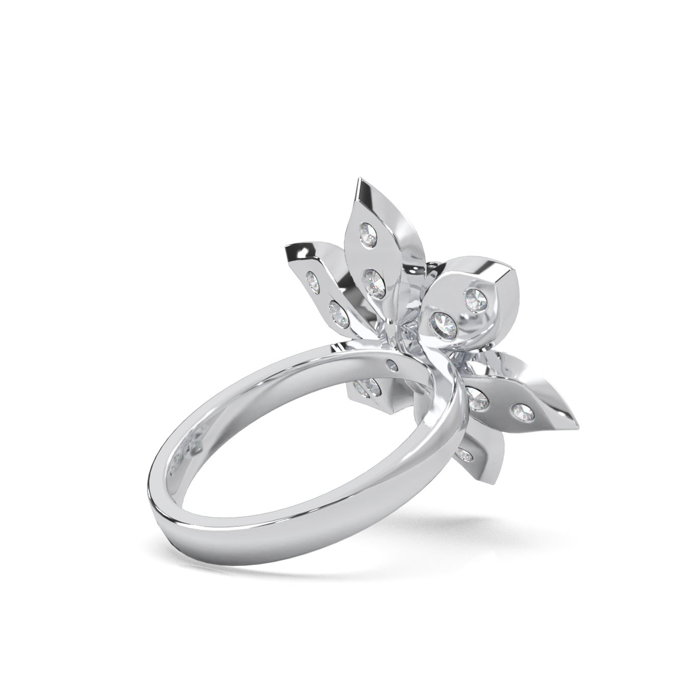 2.20 ct Natural Diamond Flower Rose Petal Promise Ring in 10k White Gold