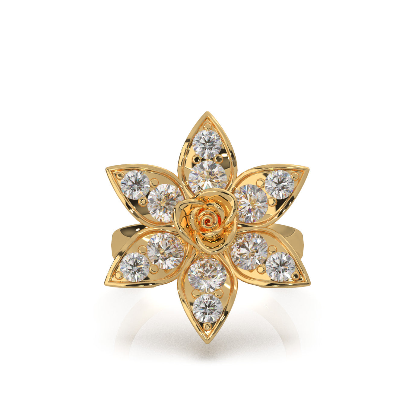 2.20 ct Moissanite Flower Rose Petal Promise Ring in 14k Yellow Gold