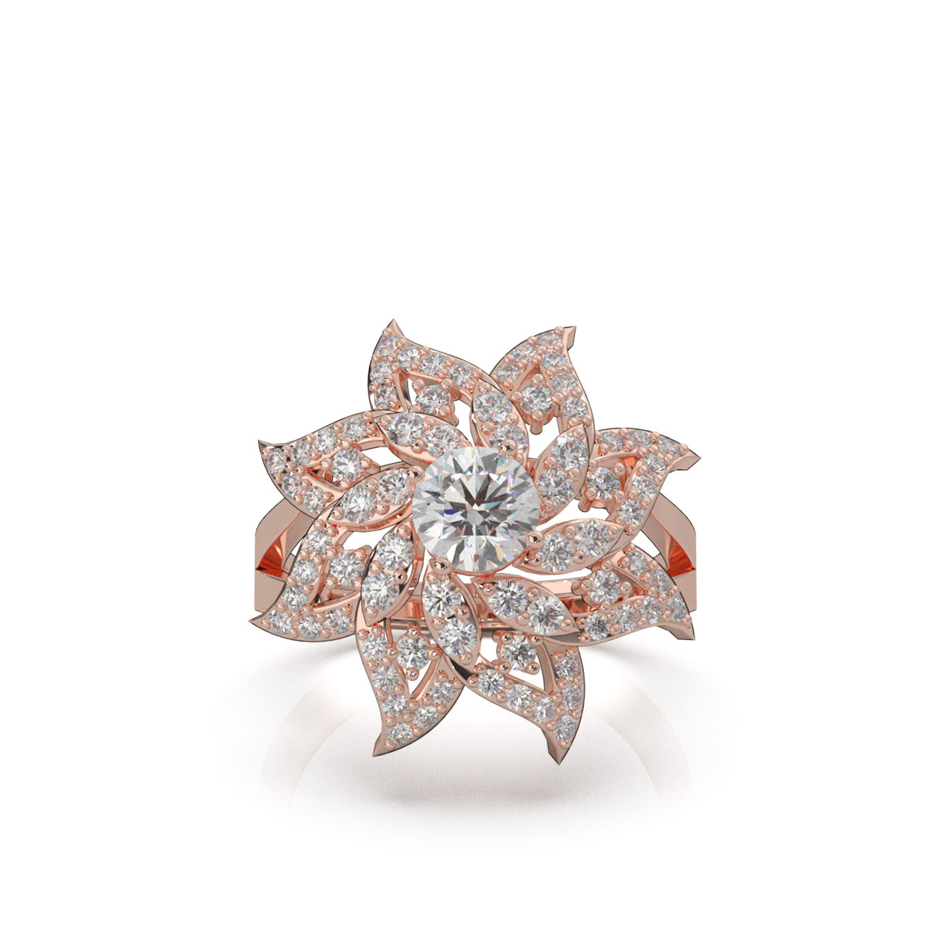 1.60 ct Natural Diamond Round Cut Flower Fancy Ring in 14k Rose Gold