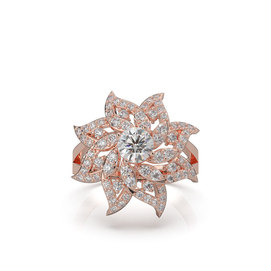 1.60 ct Lab Grown Diamond Round Cut Flower Fancy Ring in 14k Rose Gold