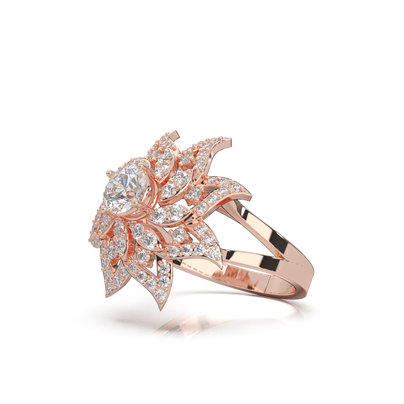 1.60 ct Moissanite Round Cut Flower Fancy Ring in 14k Rose Gold
