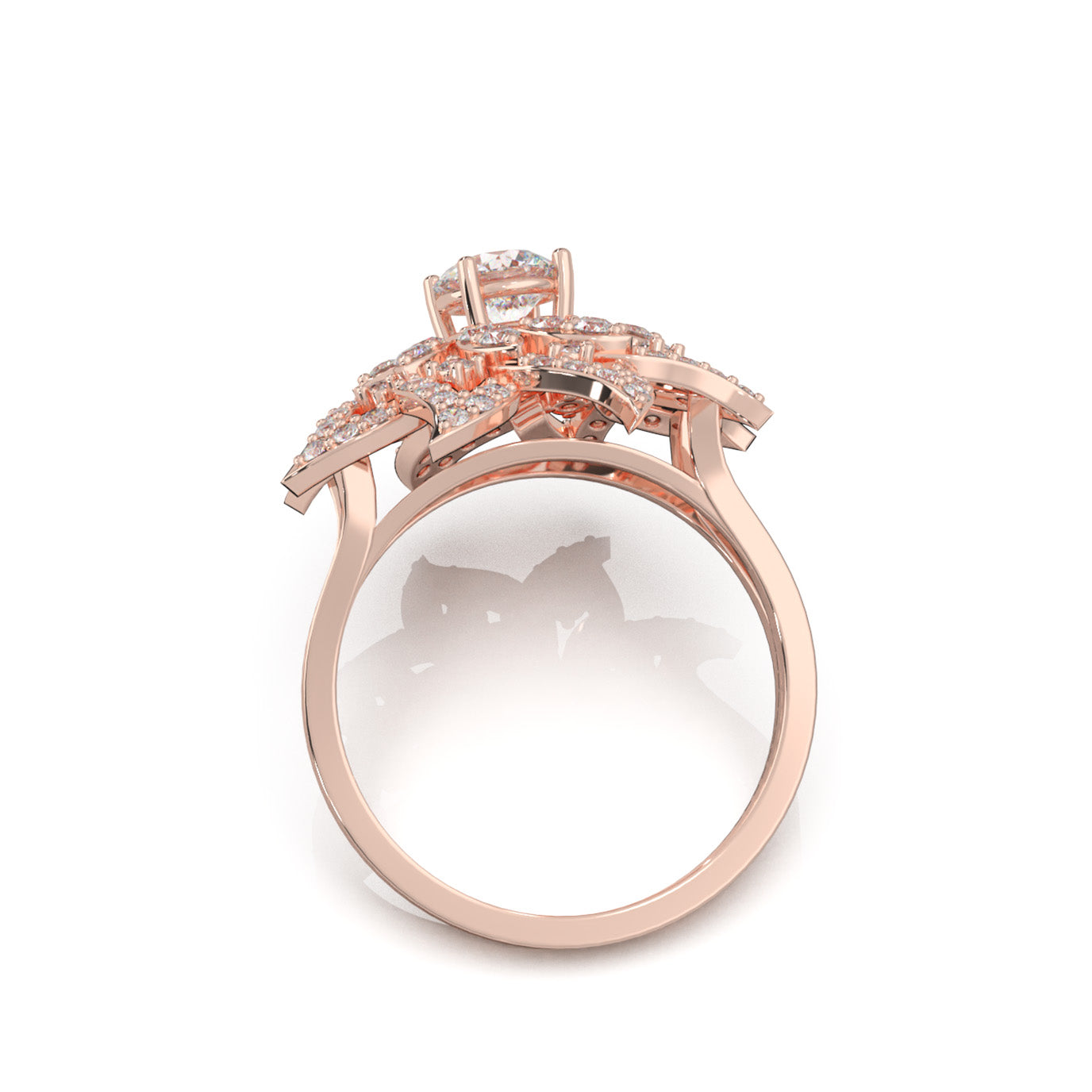 1.60 ct Moissanite Round Cut Flower Fancy Ring in 14k Rose Gold