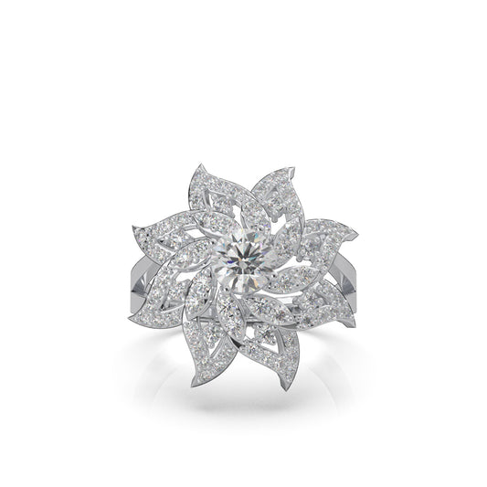 1.60 ct Natural Diamond Round Cut Flower Fancy Ring in 10k White Gold