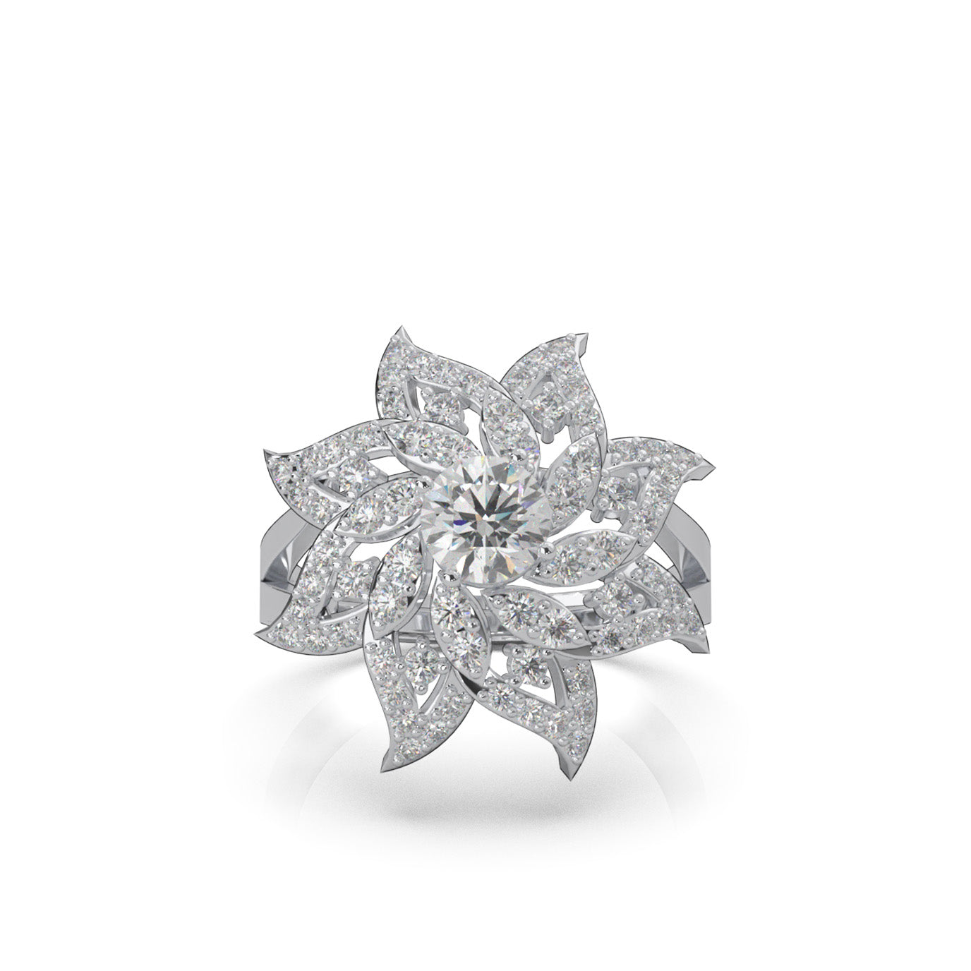 1.60 ct Lab Grown Diamond Round Cut Flower Fancy Ring in 14k White Gold