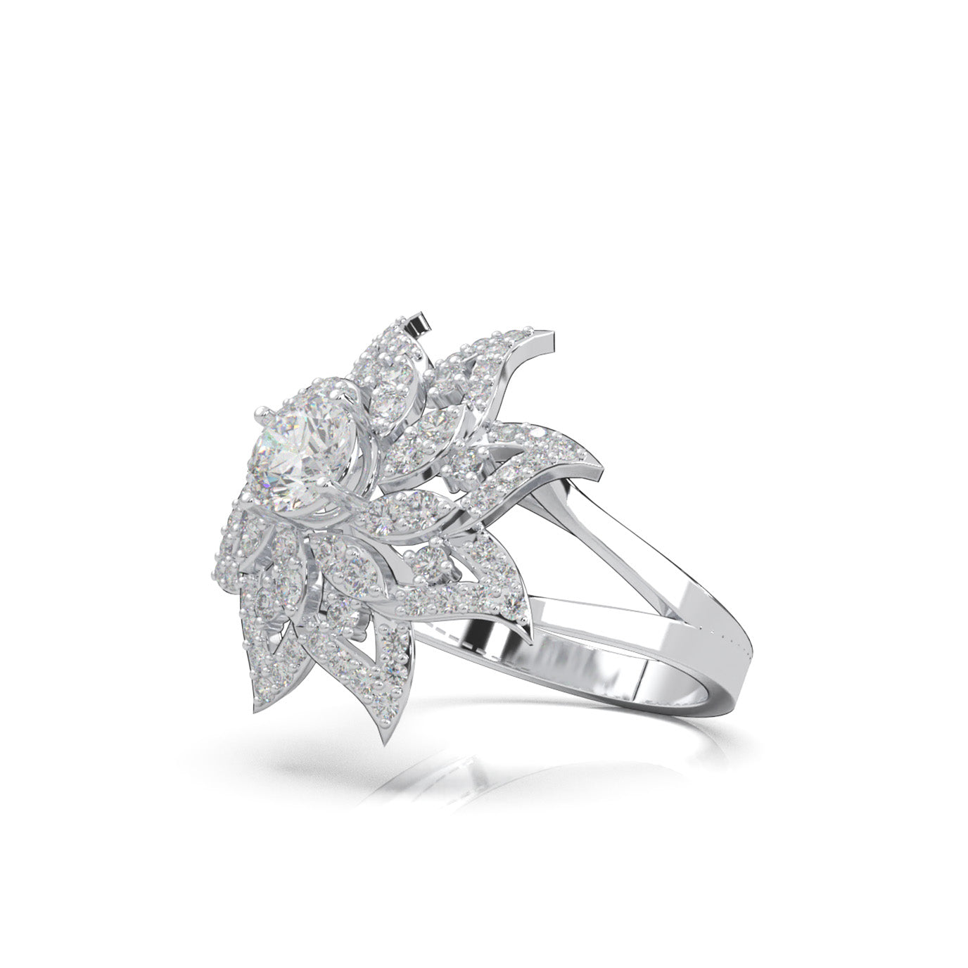 1.60 ct Moissanite Round Cut Flower Fancy Ring in 14k White Gold