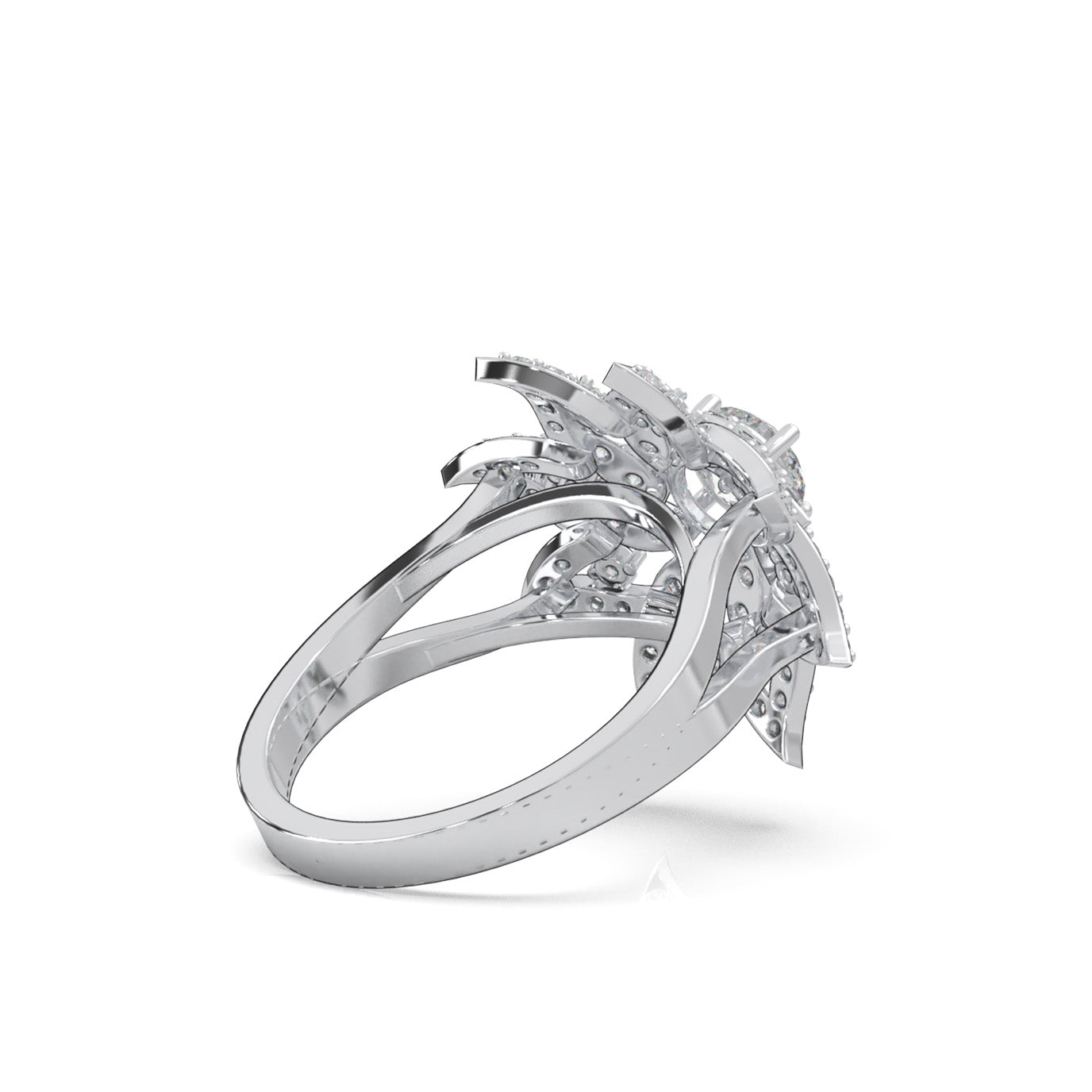 1.60 ct Moissanite Round Cut Flower Fancy Ring in 10k White Gold