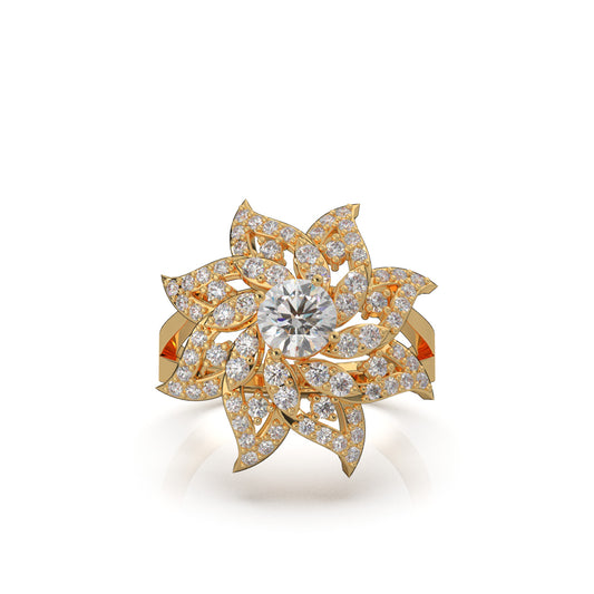 1.60 ct Natural Diamond Round Cut Flower Fancy Ring in 14k Yellow Gold