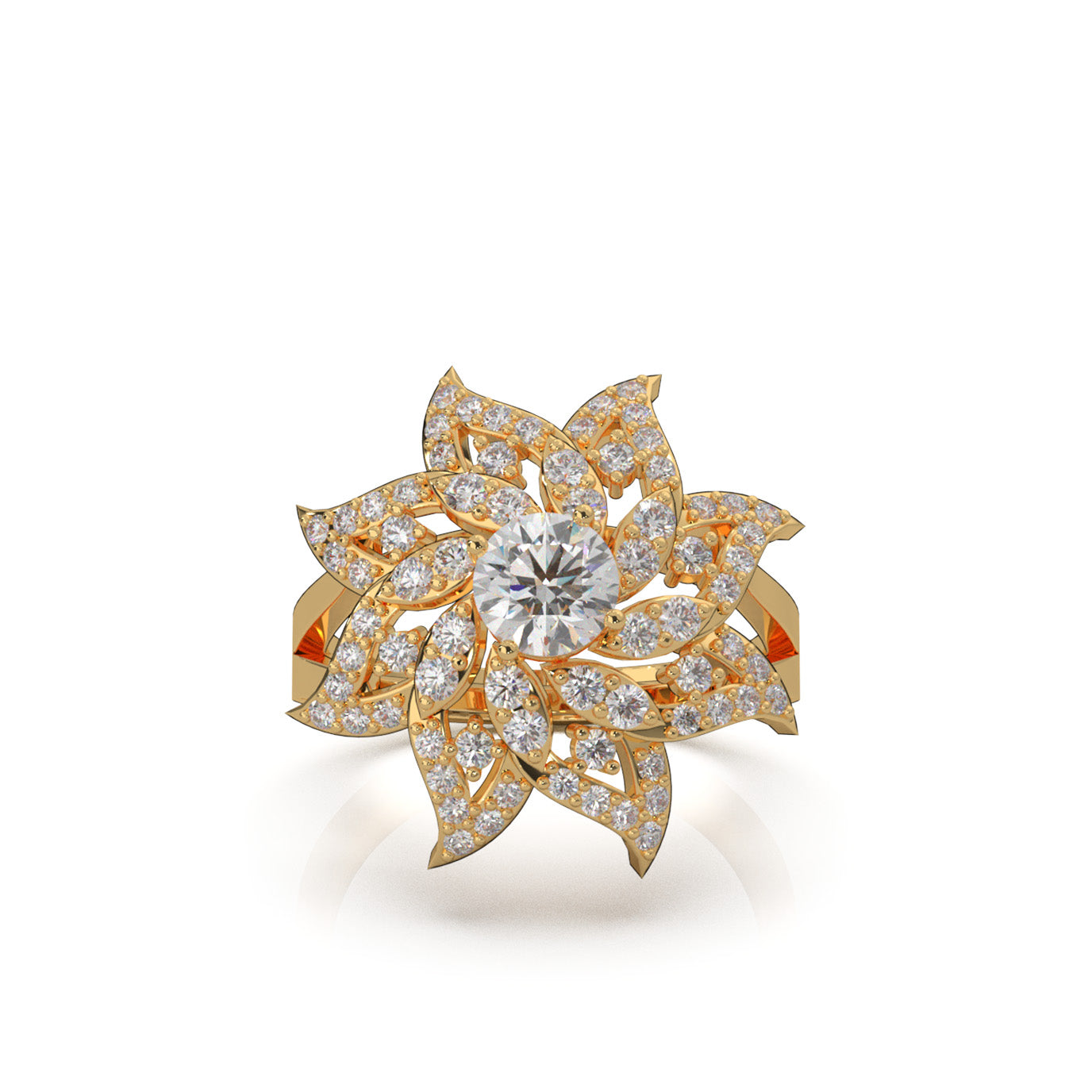 1.60 ct Natural Diamond Round Cut Flower Fancy Ring in 10k Yellow Gold