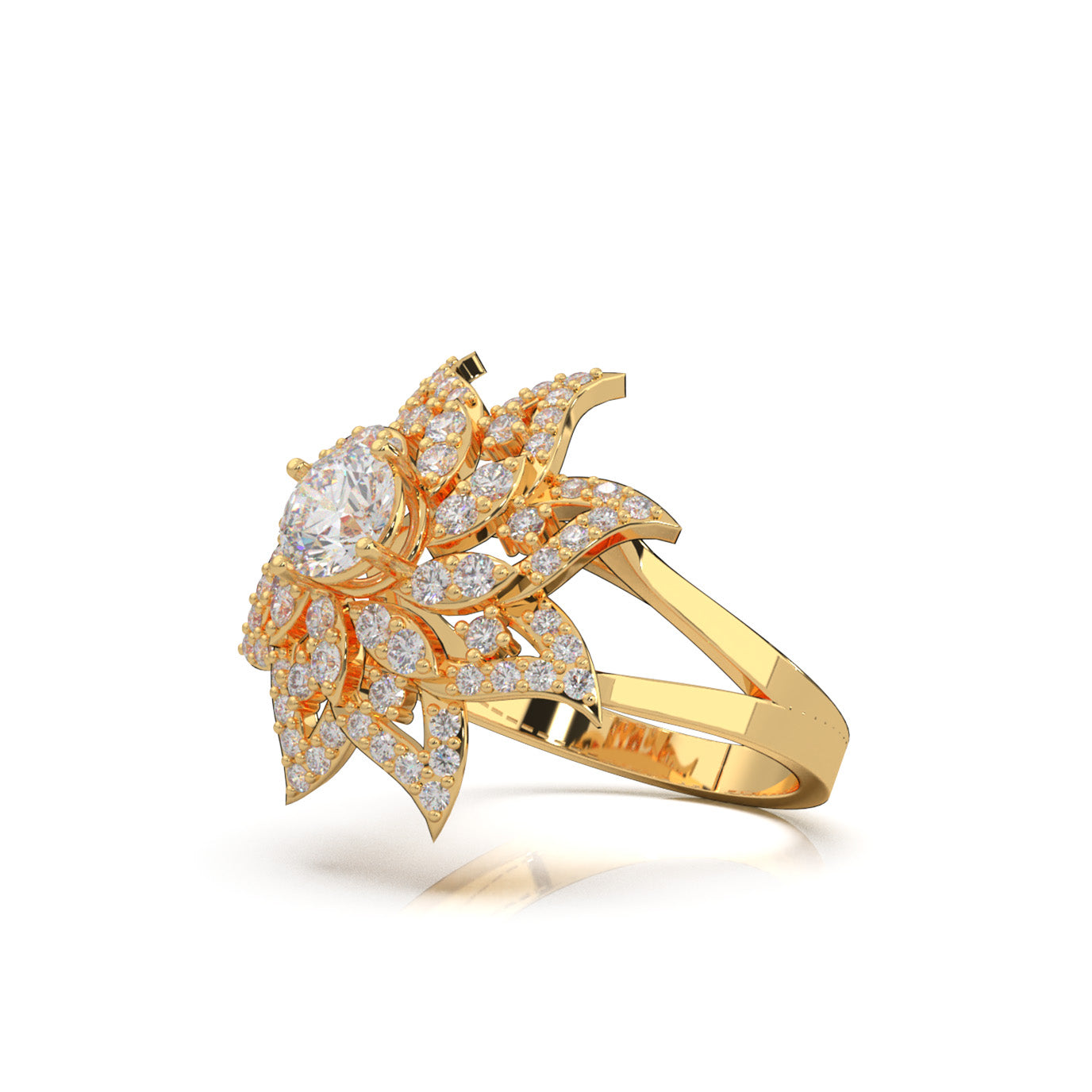 1.60 ct Lab Grown Diamond Round Cut Flower Fancy Ring in 14k Yellow Gold