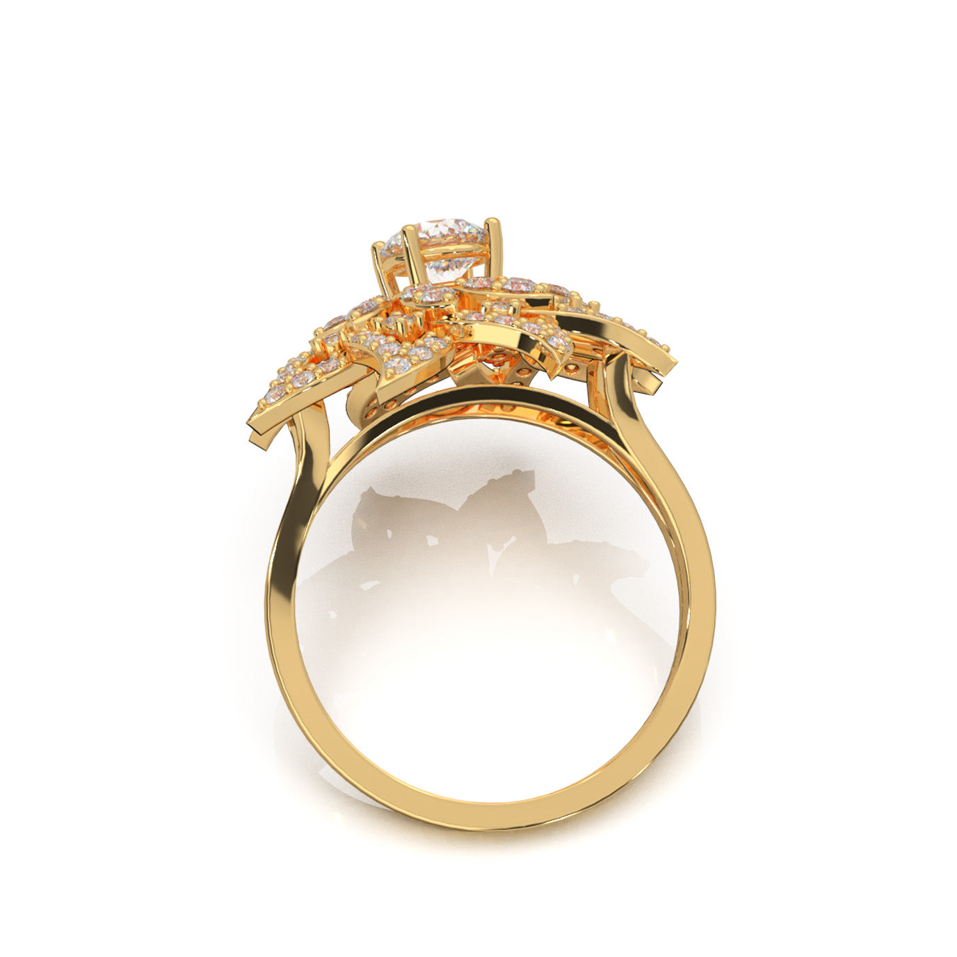 1.60 ct Natural Diamond Round Cut Flower Fancy Ring in 10k Yellow Gold