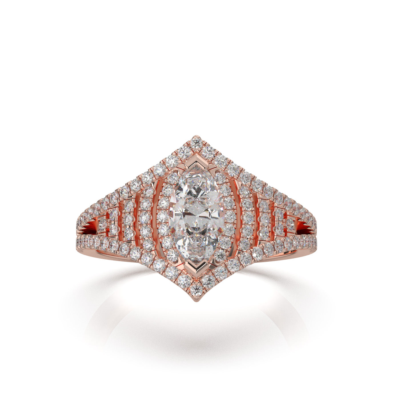 1.20 ct Moissanite Fancy Rings in 14k Rose Gold