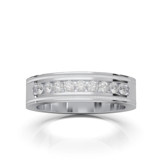0.60 ct Lab Grown Diamond Round Cut 9 Stone Mens Channel Wedding Band in 14k White Gold