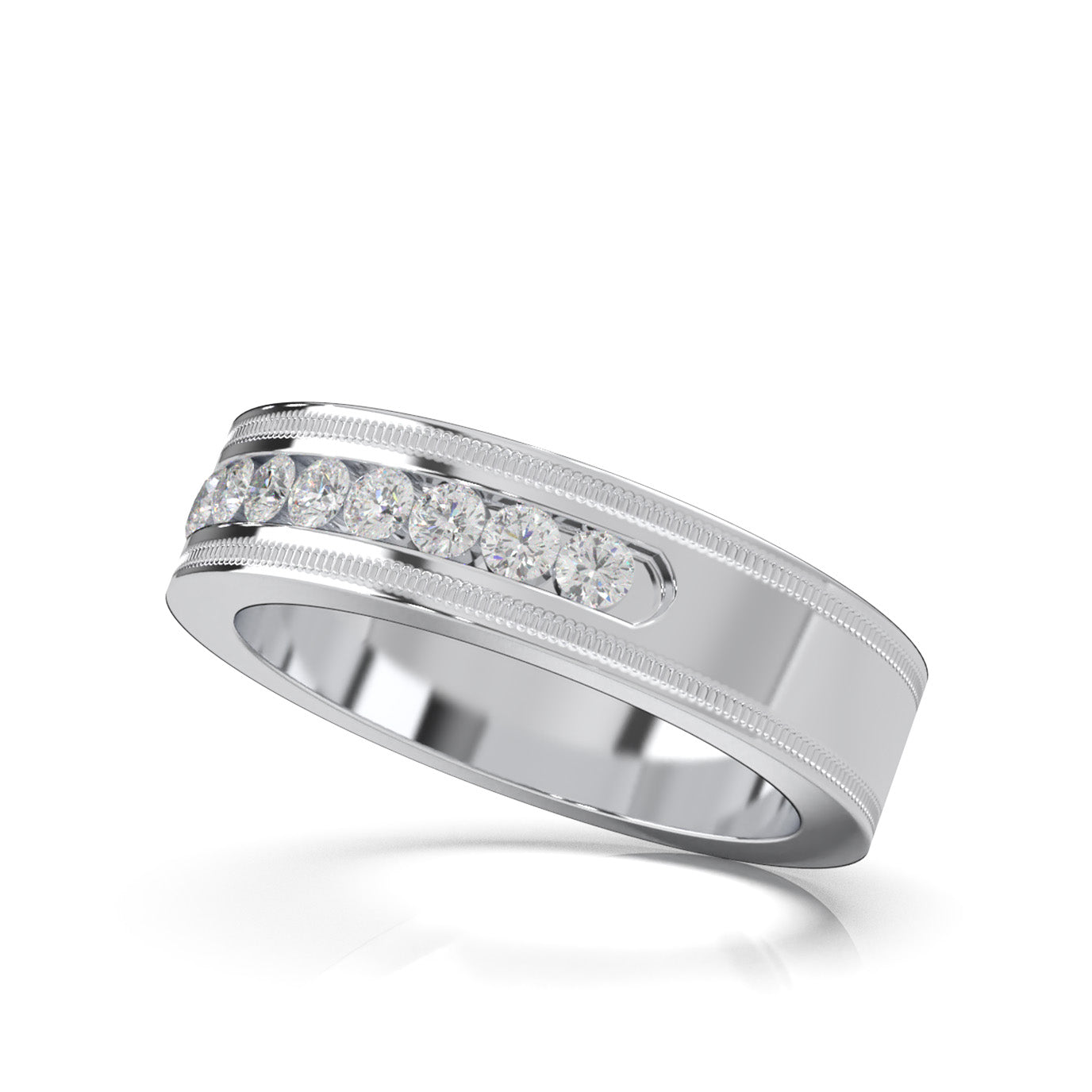 0.60 ct Moissanite Round Cut 9 Stone Mens Channel Wedding Band in 10k White Gold