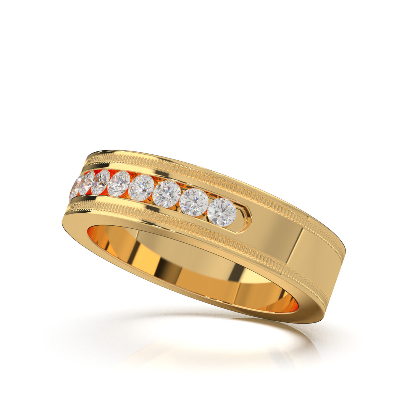 0.60 ct Moissanite Round Cut 9 Stone Mens Channel Wedding Band in 10k Yellow Gold