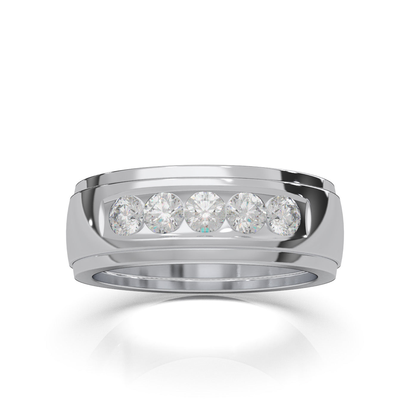 0.85 ct Moissanite 5 Stone Channel Mens Wedding Band in 10k White Gold