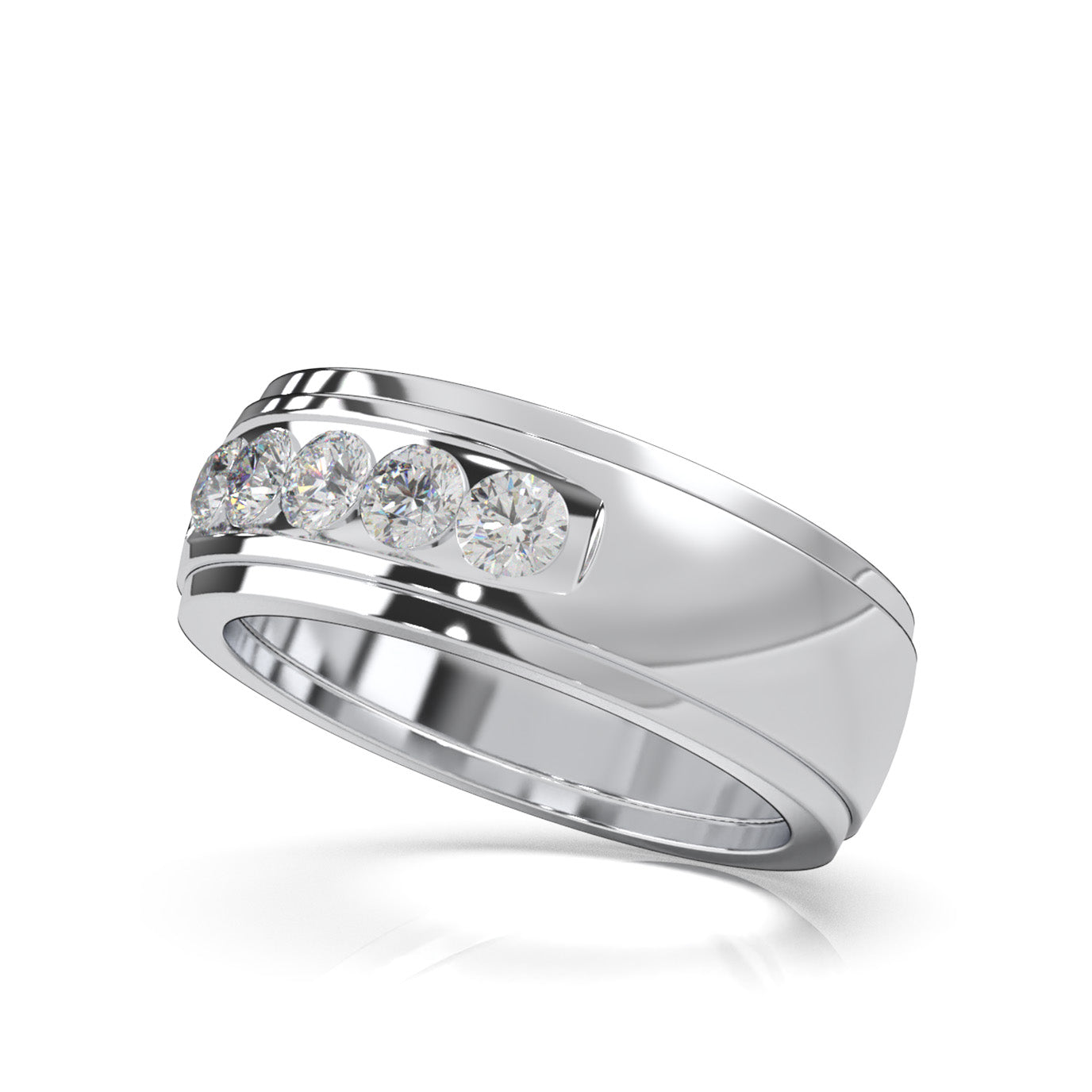 0.85 ct Moissanite 5 Stone Channel Mens Wedding Band in 10k White Gold