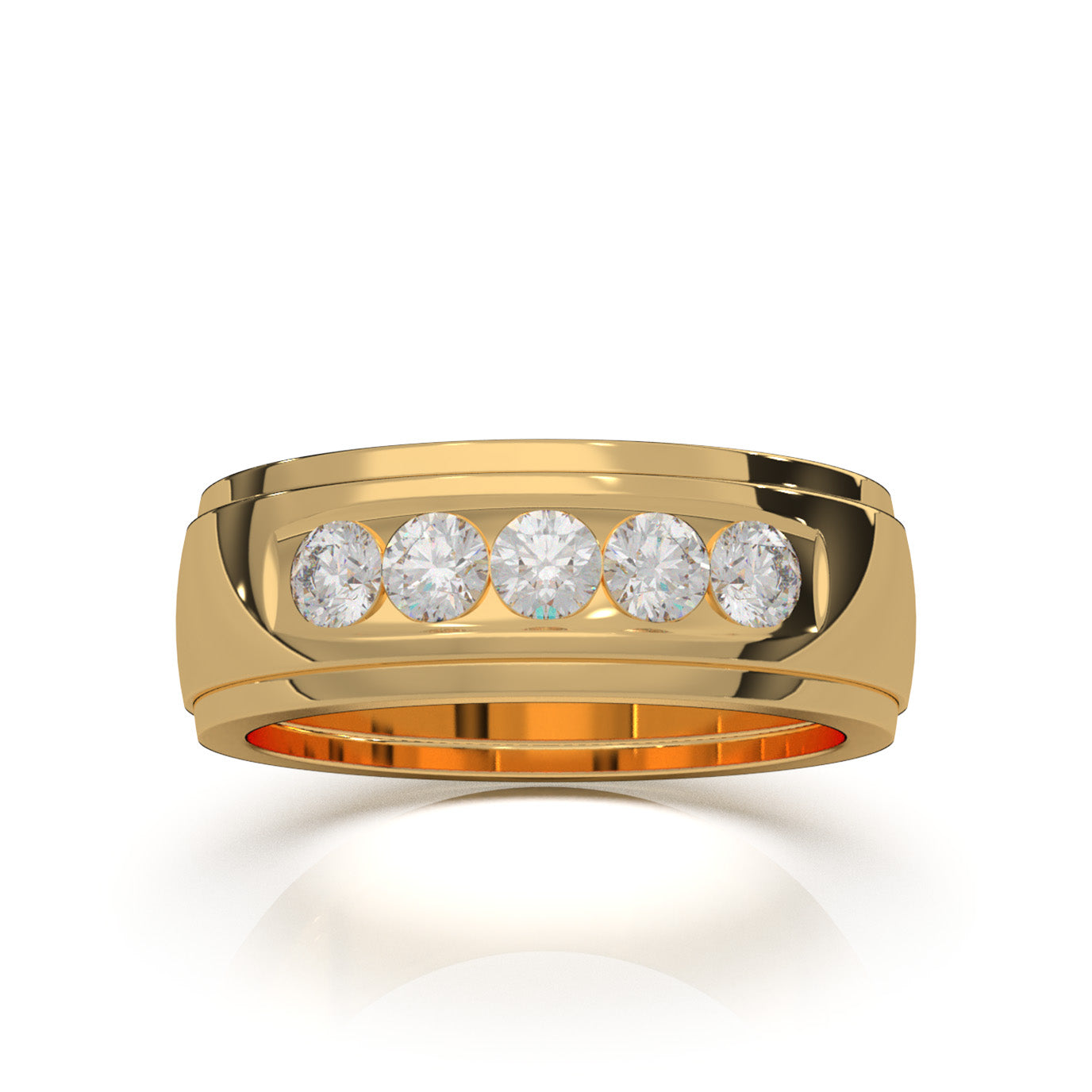 0.85 ct Lab Grown Diamond 5 Stone Channel Mens Wedding Band in 14k Yellow Gold