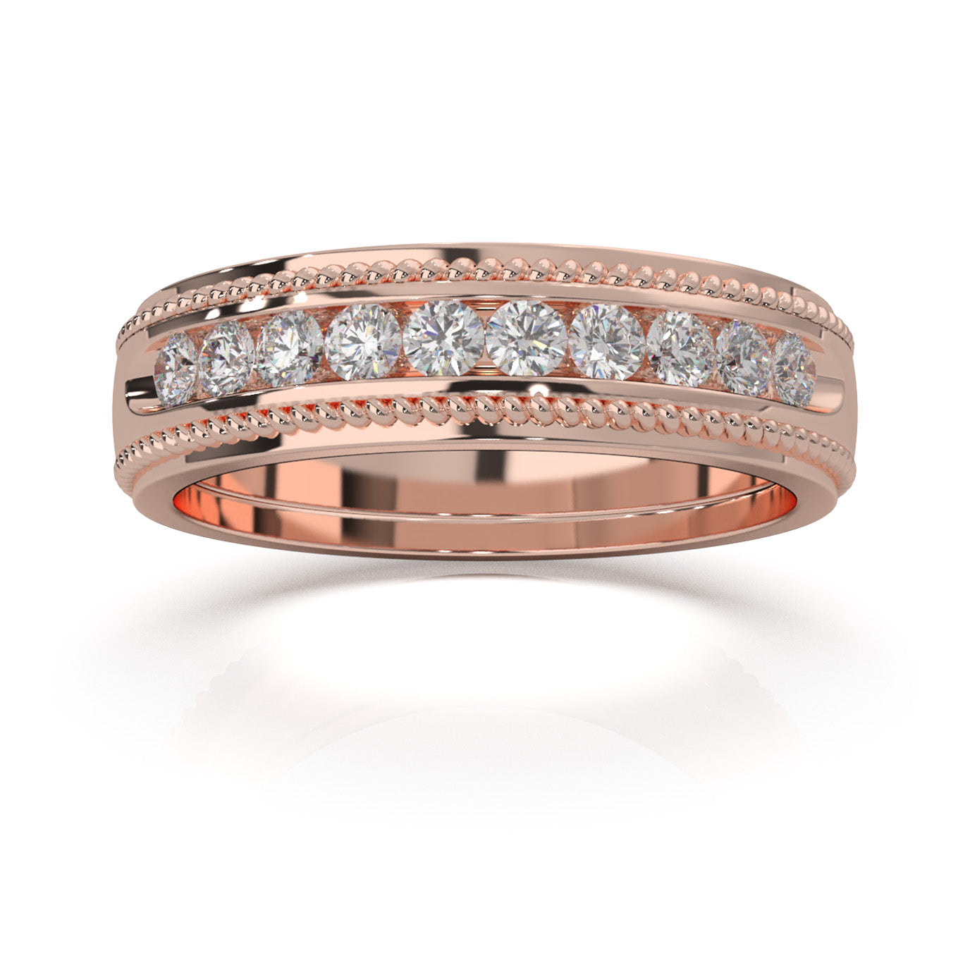 0.60 ct Natural Diamond Round Cut Channel Set Rope Accent Wedding Band in 14k Rose Gold