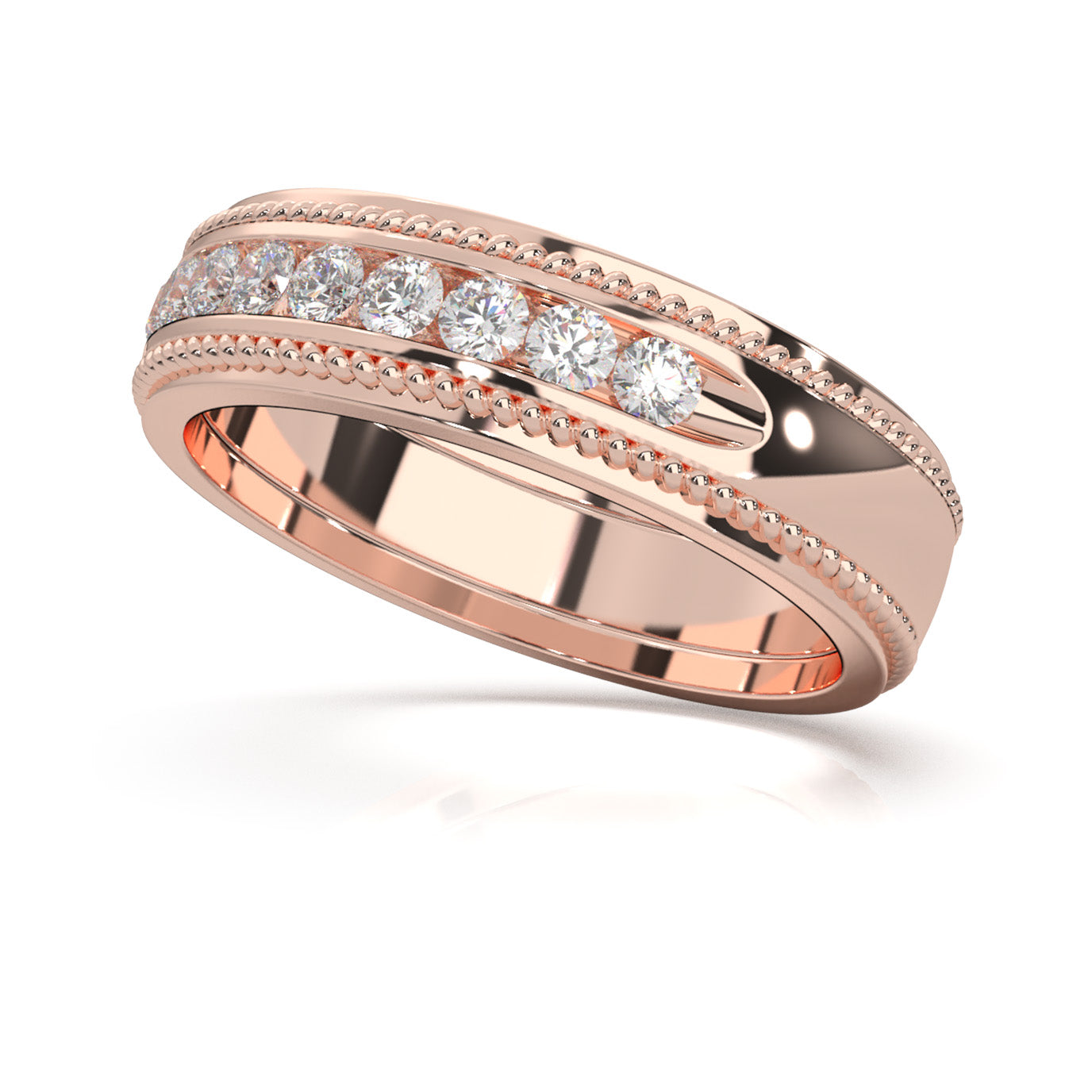0.60 ct Natural Diamond Round Cut Channel Set Rope Accent Wedding Band in 14k Rose Gold