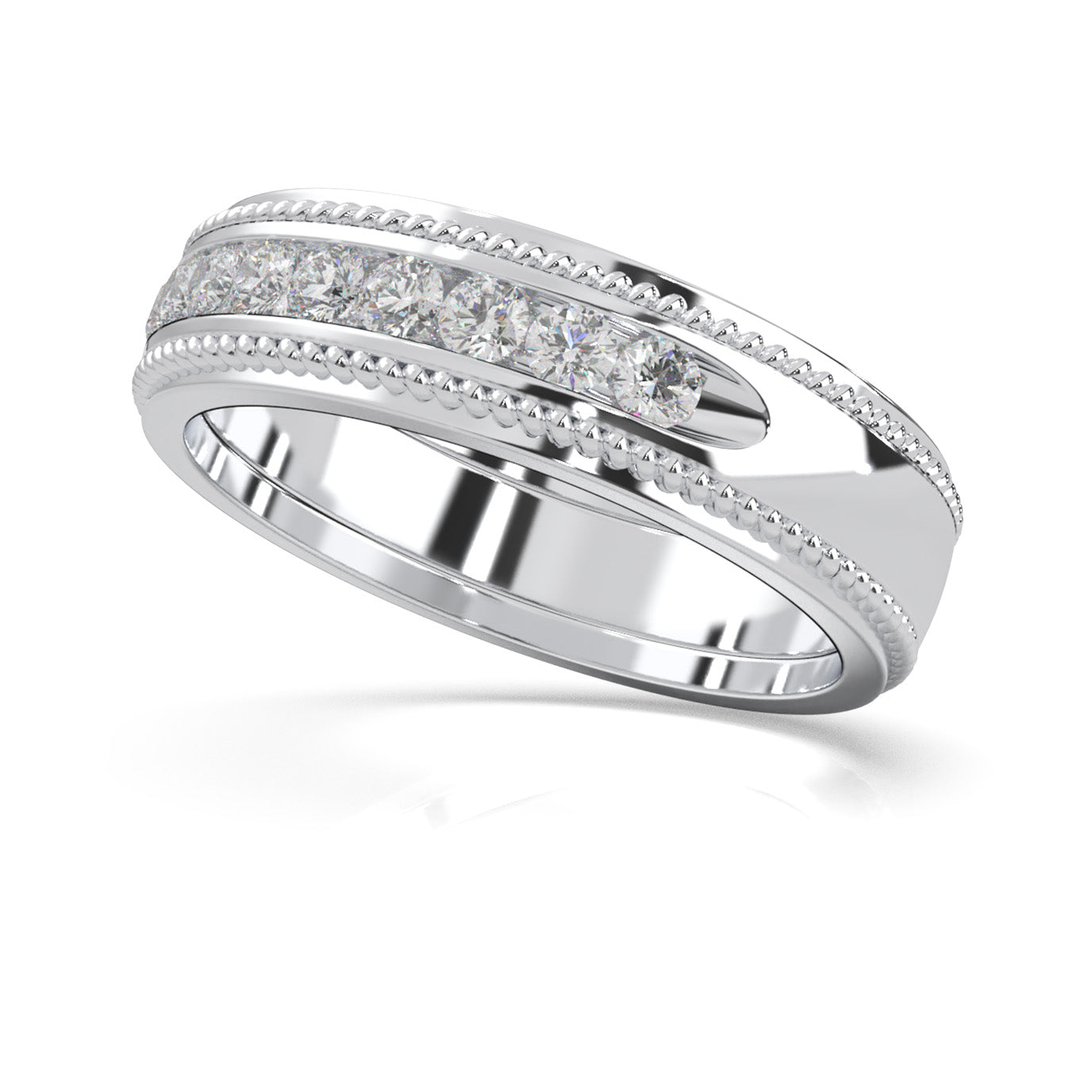 0.60 ct Moissanite Round Cut Channel Set Rope Accent Wedding Band in 10k White Gold