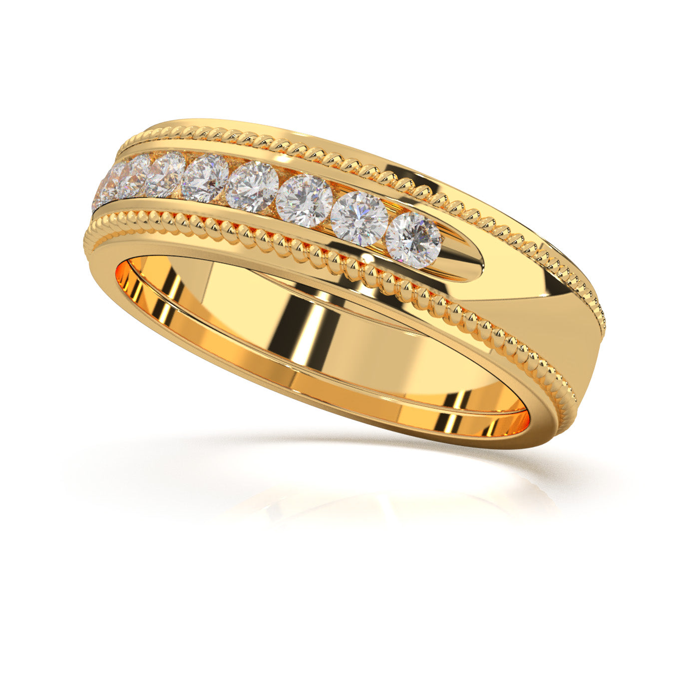 0.60 ct Moissanite Round Cut Channel Set Rope Accent Wedding Band in 10k Yellow Gold
