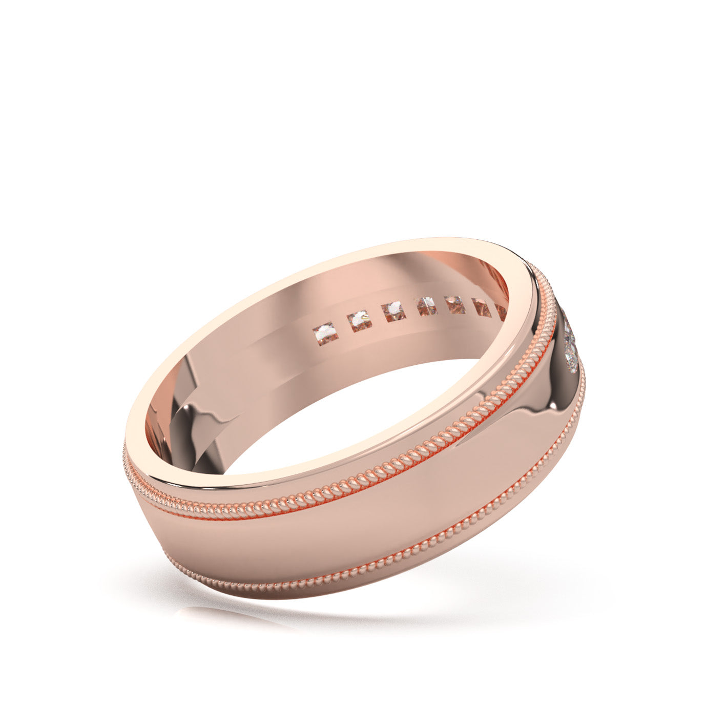 0.75 ct Natural Diamond Princess Cut Raised Center Rope Accent Mens Band in 14k Rose Gold