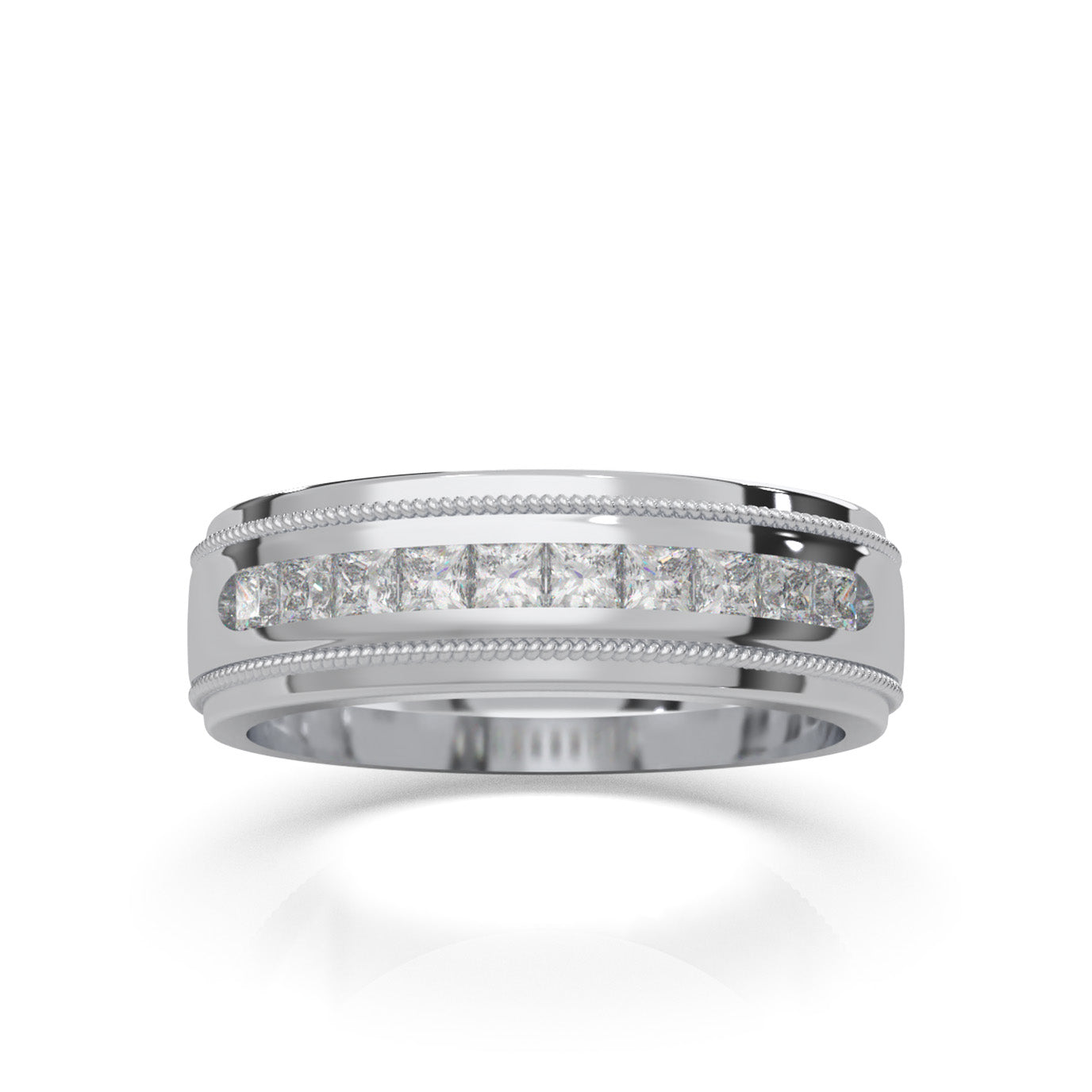0.75 ct Lab Grown Diamond Princess Cut Raised Center Rope Accent Mens Band in 14k White Gold