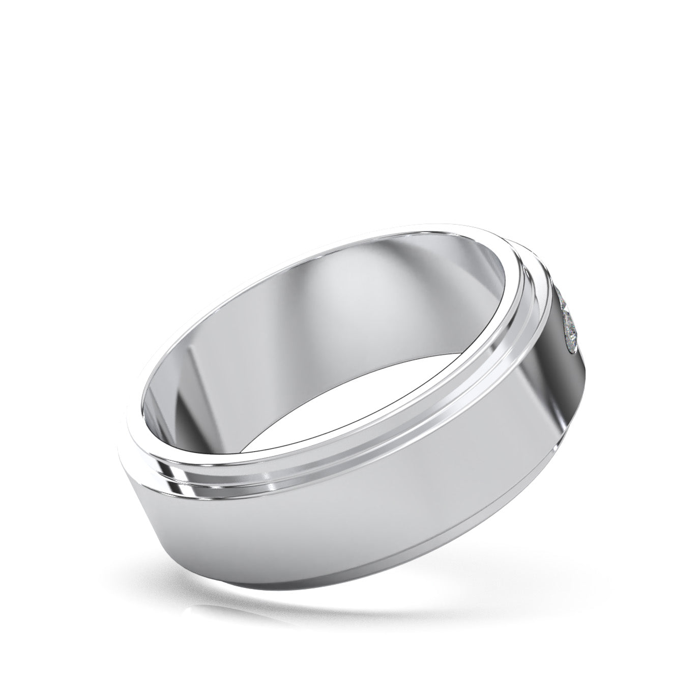 0.80 ct Natural Diamond Princess Cut Raised Center Mens Wedding Band in 10k White Gold