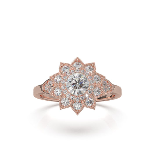 1.00 ct Natural Diamond Round Cut Star Halo Engagement Ring in 14k Rose Gold