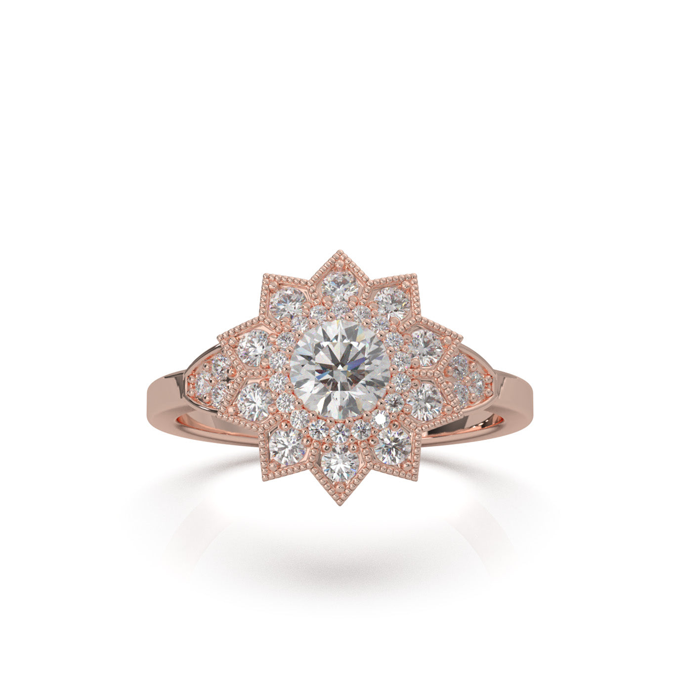 1.00 ct Moissanite Round Cut Star Halo Engagement Ring in 14k Rose Gold